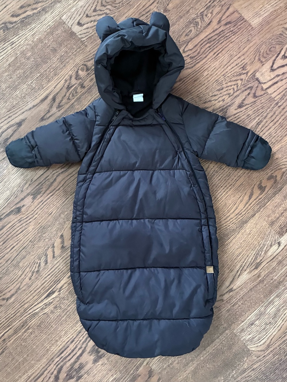 H&M Black Puffer Baby Sleep Sack with Bear-Eared Hood